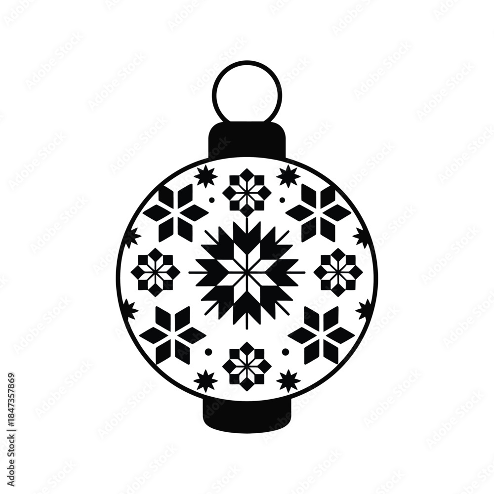Fototapeta premium Black and white christmas ornament with snowflake pattern isolated on