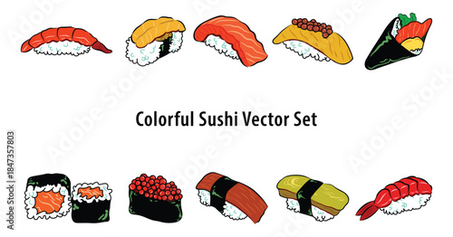 Illustration of Sushi Clipart Hand Drawn Vector  Set