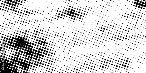 High contrast black and white halftone grunge background with dynamic dot noise and distressed texture for creative graphic design.