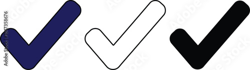 Three check marks in blue, white, and black colors blue check white check