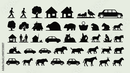 Collection of Silhouettes Representing Diverse Subjects.