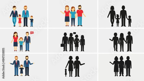 Collection of diverse family groups in various styles and poses.