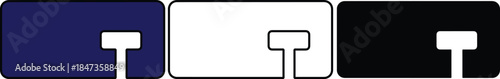 Three rectangular shapes with blue black and white colors and white quotation marks rectangles