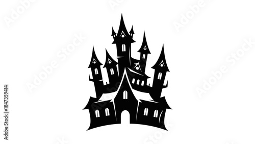 Haunted Gothic Castle Silhouette Illustration – Spooky Fantasy Fairytale Fortress Icon