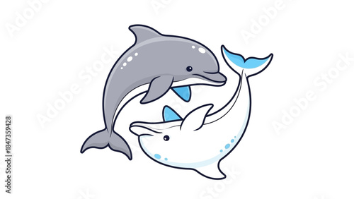 Cute Dolphin Pair Cartoon Illustration – Playful Sea Animals Yin Yang Style Design