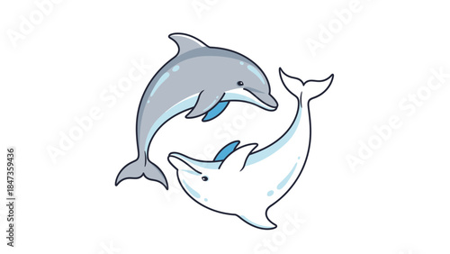 Cute Dolphin Pair Cartoon Illustration – Playful Sea Animals Yin Yang Style Design