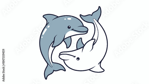 Cute Dolphin Pair Cartoon Illustration – Playful Sea Animals Yin Yang Style Design