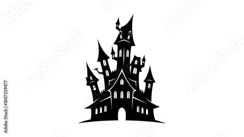 Haunted Gothic Castle Silhouette Illustration – Spooky Fantasy Fairytale Fortress Icon