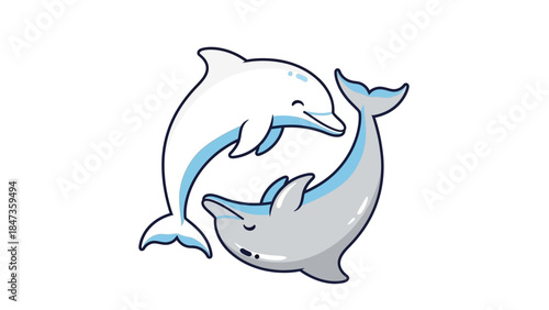Cute Dolphin Pair Cartoon Illustration – Playful Sea Animals Yin Yang Style Design