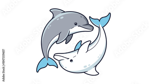 Cute Dolphin Pair Cartoon Illustration – Playful Sea Animals Yin Yang Style Design