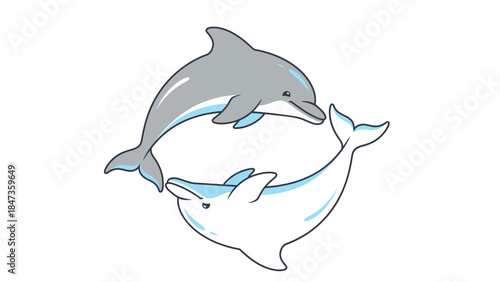 Cute Dolphin Pair Cartoon Illustration – Playful Sea Animals Yin Yang Style Design