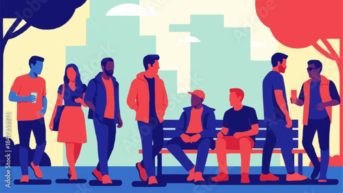 Diverse group of young adults gathered in a park setting.