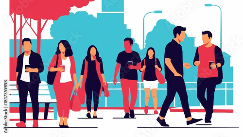 Diverse Group of People Walking in an Urban Outdoor Setting.