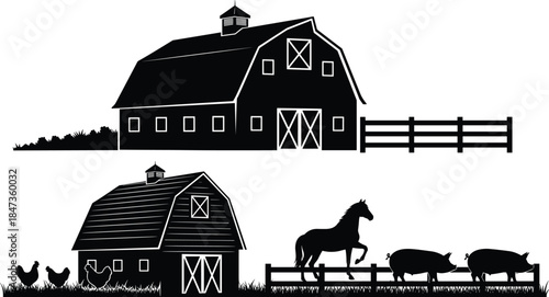 Black and white silhouette vector set of diverse casual apparel including t-shirts, hoodies, long-sleeve shirts, jeans, pleated skirts, shorts, and dresses, for clothing fashion graphics.