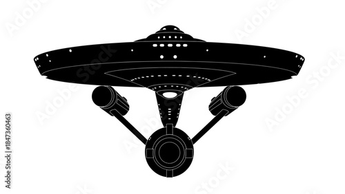 Starship silhouette with white background retro science fiction spacecraft or futuristic space vessel exploration and interstellar travel technology outline design