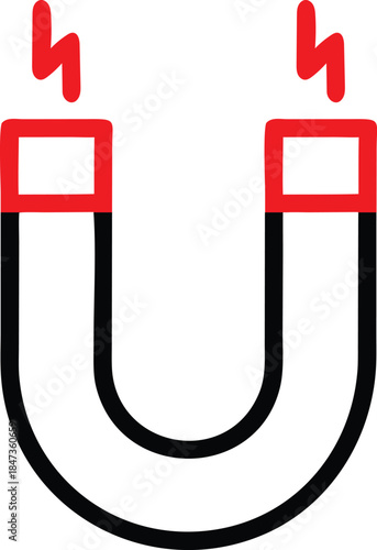 Simple illustration of a horseshoe magnet with lightning bolts