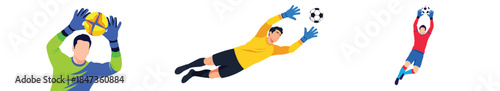 Soccer goalkeepers action poses with transparent background