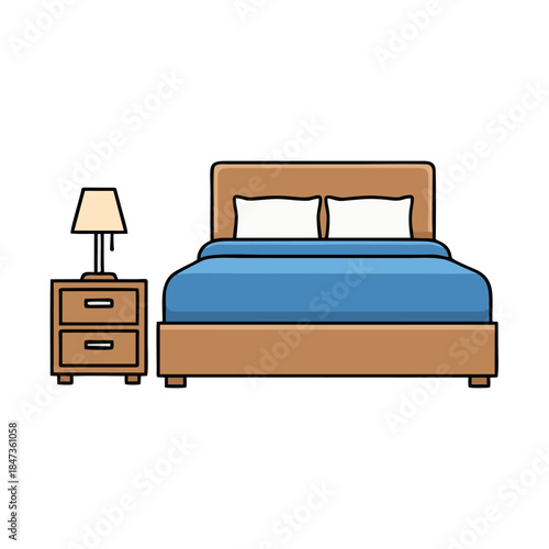 Bedroom Furniture Bed and Nightstand.