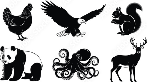 Black and white silhouette vector set of fashion clothing and accessories including t-shirts, pants, fedora hat, oxfords, mustache, tie, dress, wristwatch, and blazer suit for graphic design.