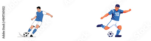 Soccer player kicking ball with transparent background