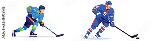 Hockey players skating with pucks