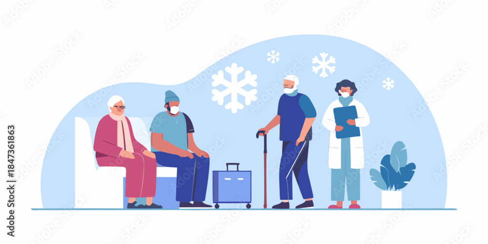 Φωτογραφία Senior citizens receiving medical care and vaccination during winter season