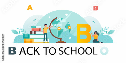 Back to school concept with globe books and learning elements illustration