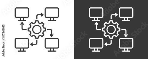 Parallel Processing Icon Set Vector Collection Isolated In Black And White