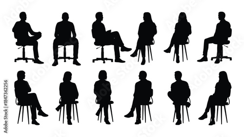 a collection of diverse people sitting in various chair poses a striking silhouette