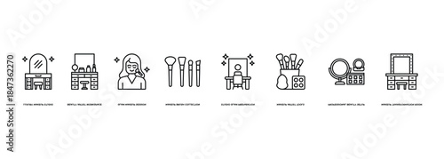 Professional Makeup Studio Banner Illustration with Luxury Makeup Studio, Beauty Artist Workspace, Glam Makeup Session, Makeup Brush Collection, Studio Glam Preparation, Makeup Artist Tools and Profes