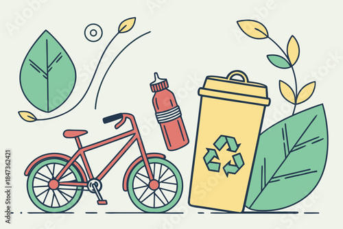 Vintage vector illustration of a summer bicycle with a basket of flowers featuring a fun cartoon design for people who love cycling and travel