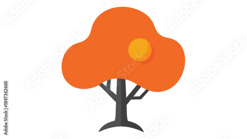 Stylized Orange Tree Icon with Yellow Circle Accent