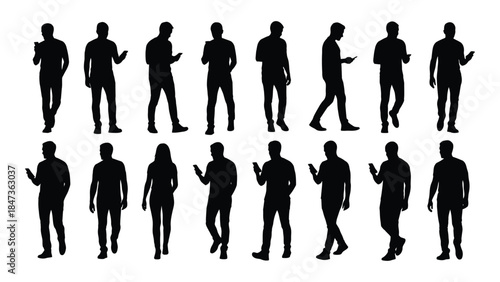 Diverse group of people in various poses presented as a striking black silhouette