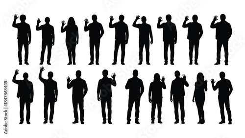 Diverse group of people in various poses presented as a striking black silhouette