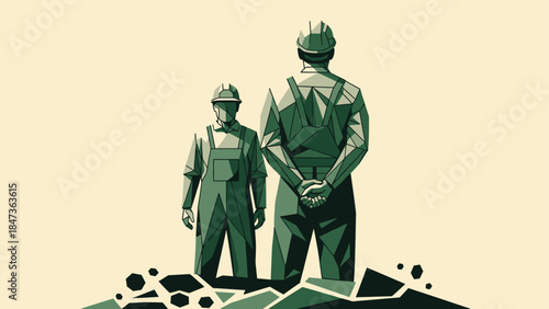 Two miners standing together in a solidarity pose