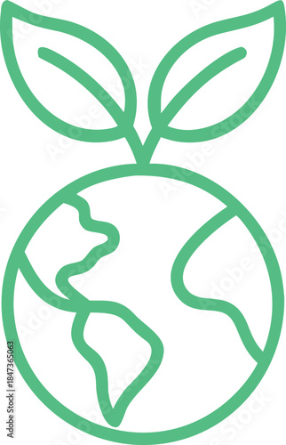 Green earth icon with sprouting leaves representing growth and sustainability