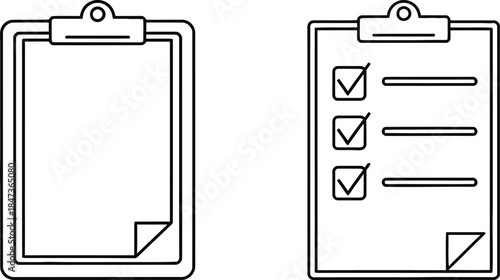 Two clipboards one blank and one with checkboxes isolated on transparent background