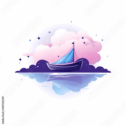 Fantasy Exploration Boat floating above clouds or flying