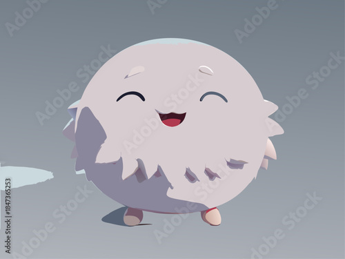 Cute fluffy round creature with happy expression