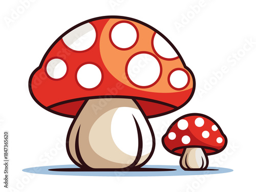 Two cartoon amanita muscaria mushrooms with white spots