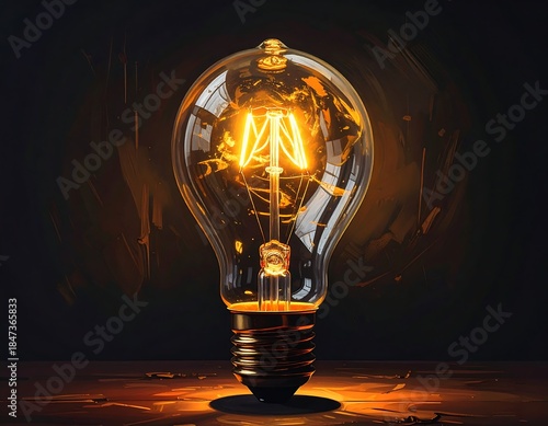 Glowing lightbulb illuminating a dark background, idea concept