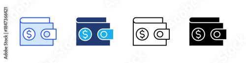 Wallet Multiple Style Icon Set Vector 