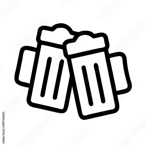 Two beer mugs clinking together in a cheerful toast, symbolizing celebration and camaraderie