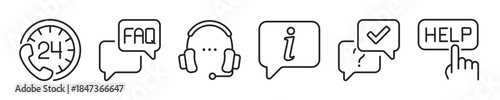 Customer support thin line icon set. Web minimal editable stroke icons