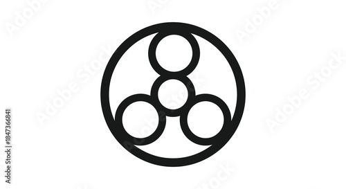 A striking black and white circular design featuring nested and overlapping circles a bold silhouette