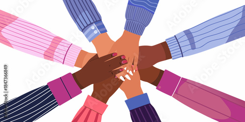 Diverse hands joined together in a circle representing unity and collaboration