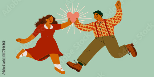 A joyful couple shares a heart shaped moment of connection and playful affection