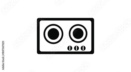 A simple black and white illustration of an old fashioned audio cassette tape silhouette