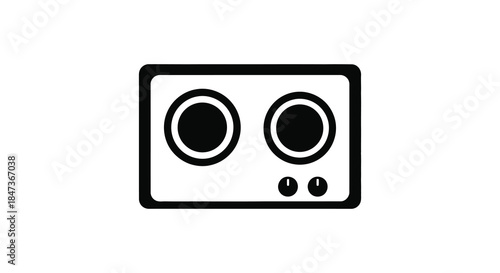 Simple black and white illustration of a vintage audio cassette tape a nostalgic design silhouette