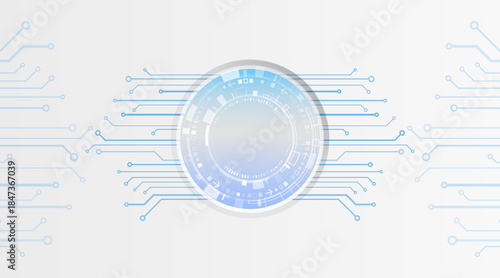 Abstract futuristic technology background with a circular digital interface and flowing circuit lines, symbolizing data processing, innovation, connectivity, and modern high-tech systems.